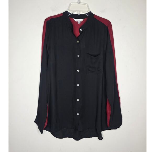 Charming Charlie Tops - NWT Charming Charlie black wine long sleeve button down shirt -  small